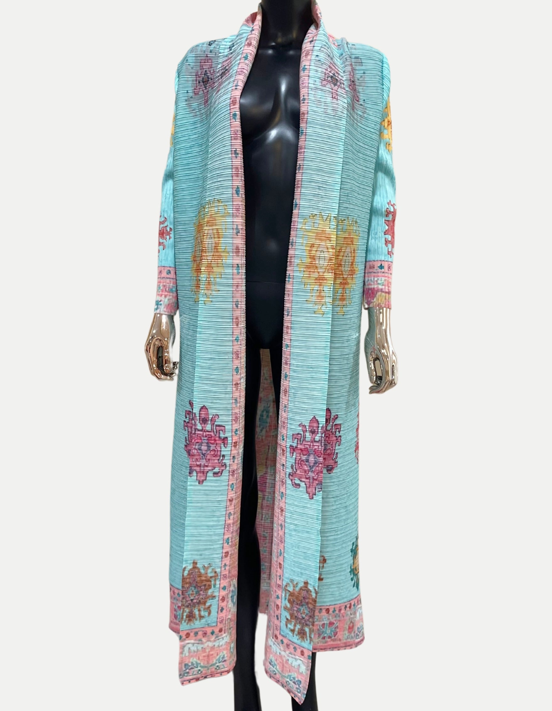 GOLDxTEAL plisse long jacket coat.