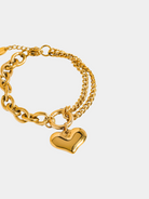 GOLDxTEAL chic chain link heart charm bracelet in 18k gold plating.