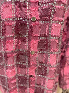 GOLDxTEAL Pink frayed rhinestone shirt.