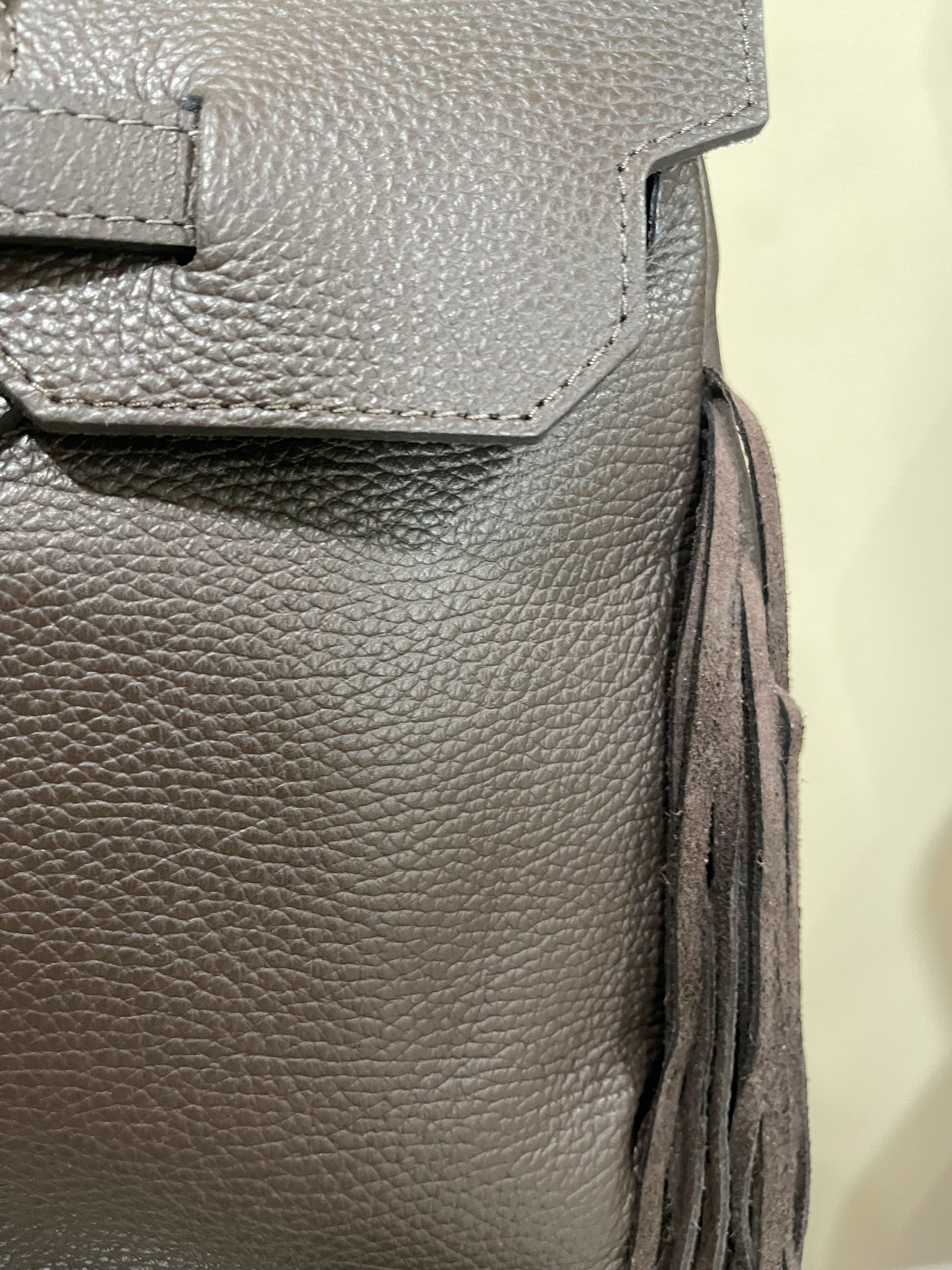 GOLDxTEAL Timeless pebbled leather fringe handbag. Made in Italy.