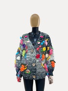 GOLDxTEAL gorgeous colorful 3D embroidered sweater cardigan.