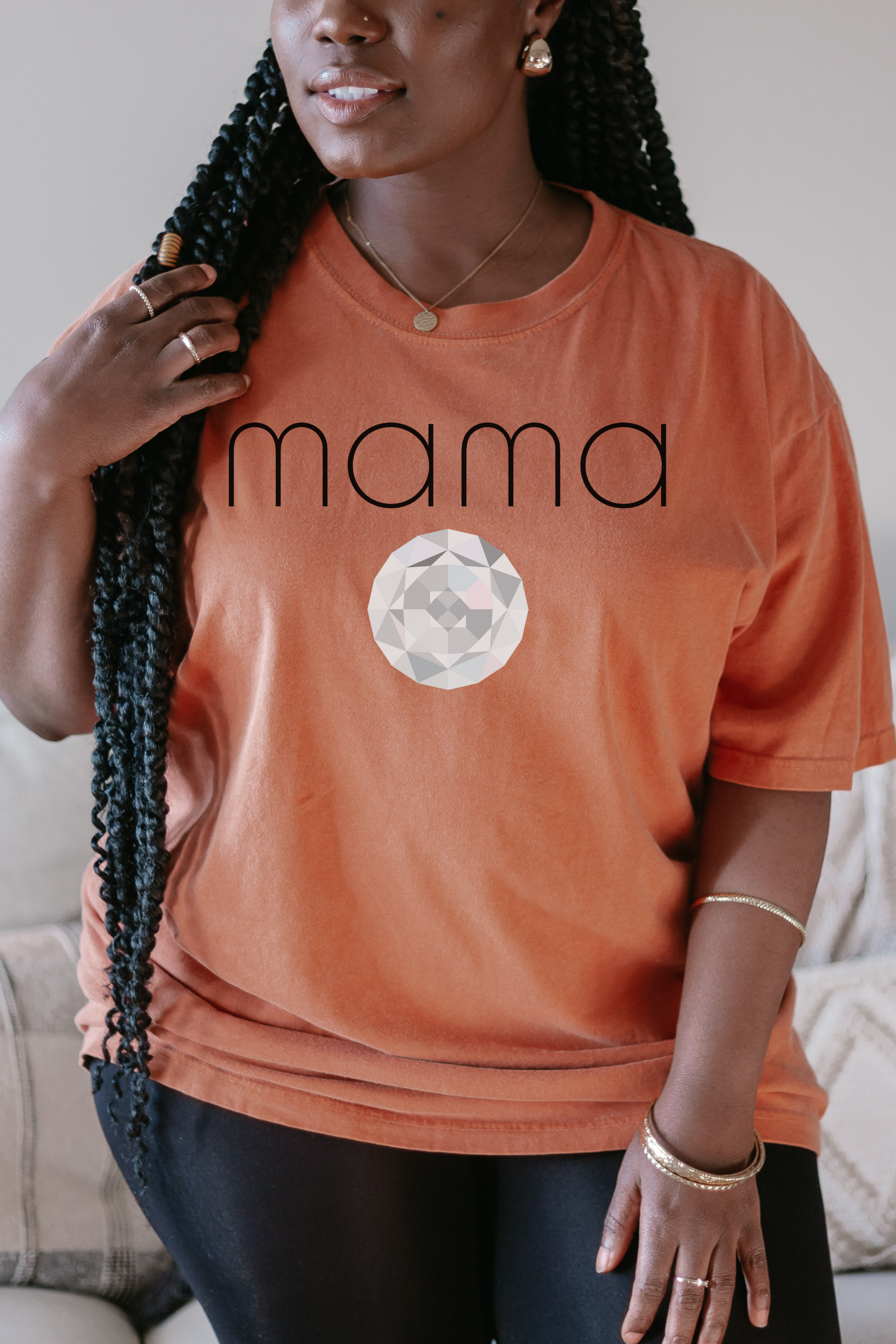 GOLDxTEAL custom mama t-shirt April diamond birthstone.