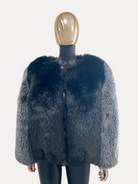 GOLDxTEAL stylish black and gray pepper faux fur jacket.