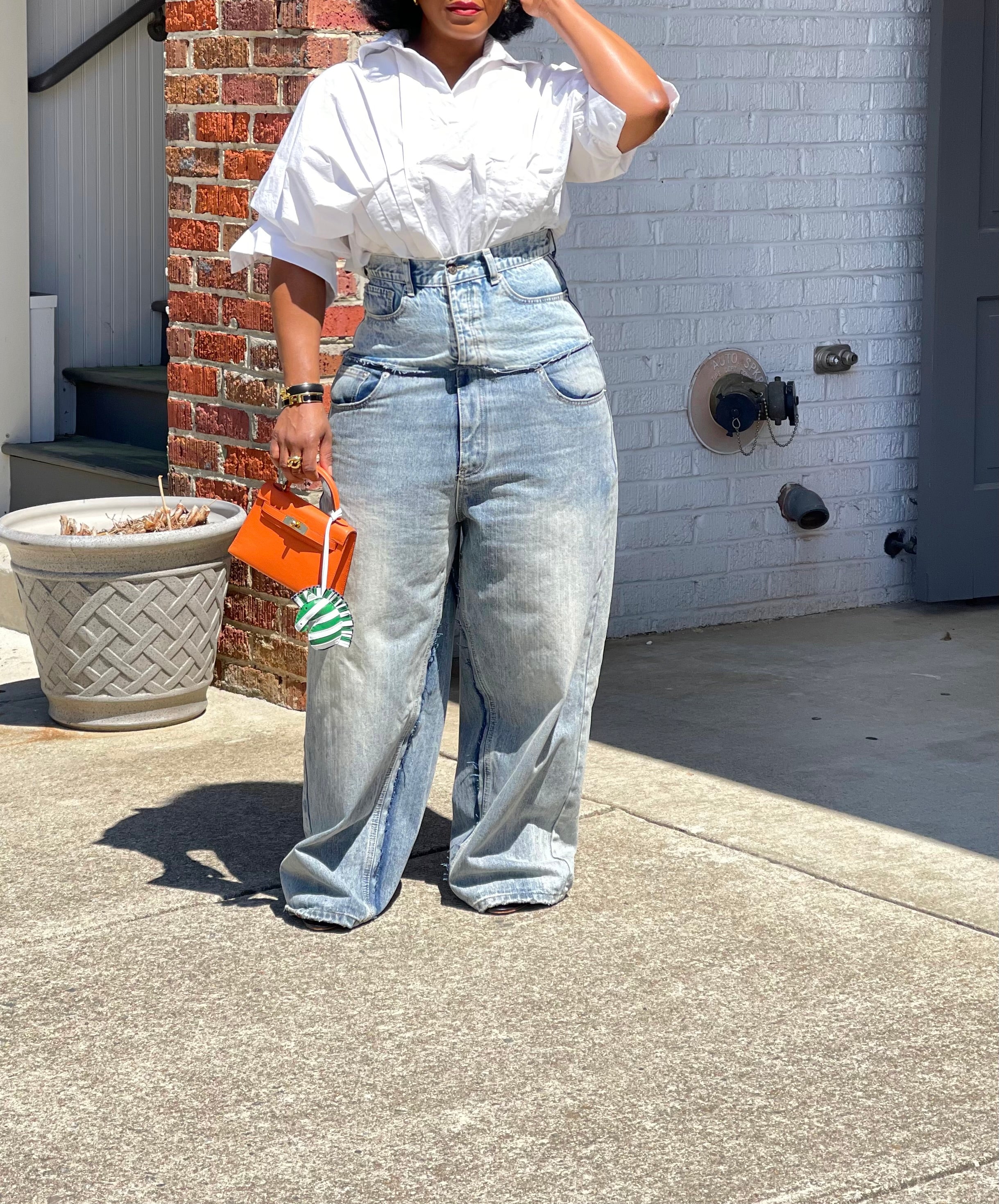 GOLDxTEAL REVAMPLED JEANS.