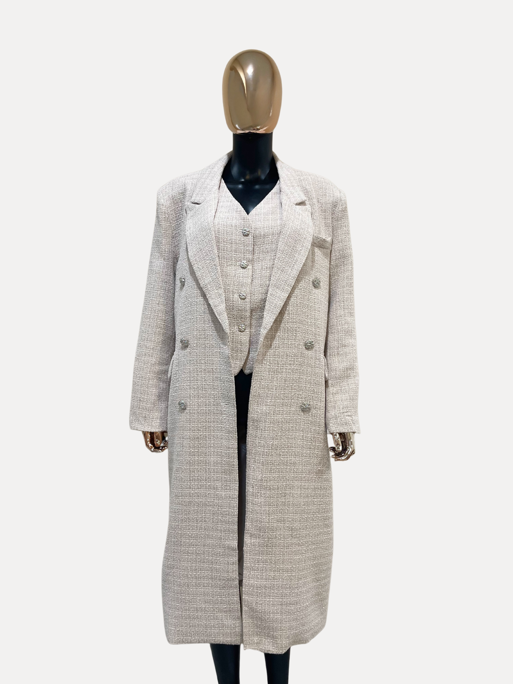 GOLDxTEAL stylish and chic 2pc long overcoat with matching short vest.