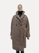 GOLDxTEAL neutral color mid length teddy coat.