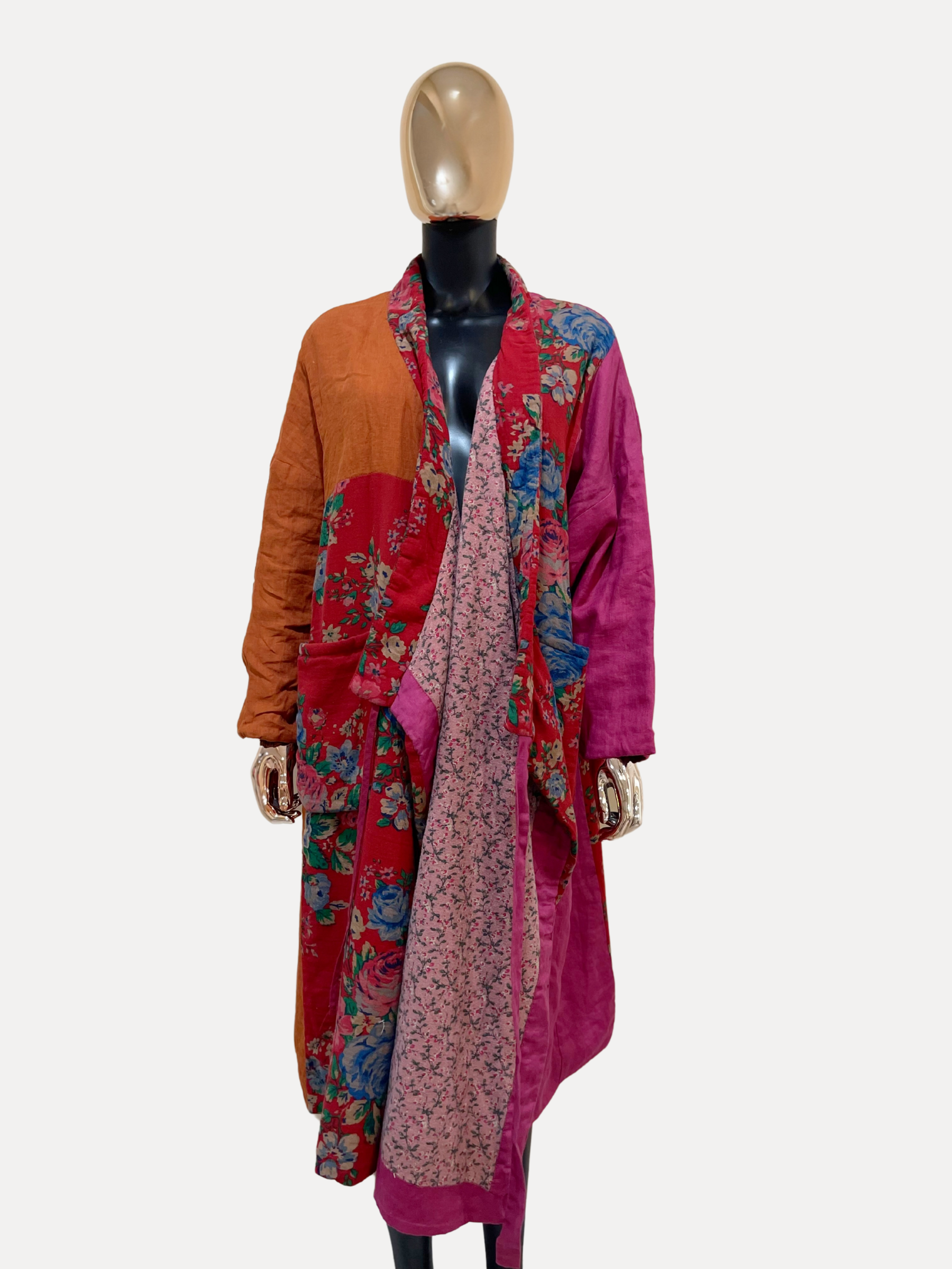 GOLDxTEAL gorgeous colorful cotton quilted wrap coat.