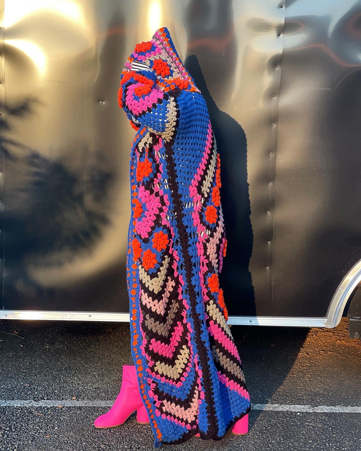 GOLDxTEAL colorful handmade long crochet cardigan