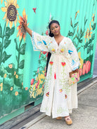 GOLDxTEAL gorgeous colorful embroidered dress with kimono style sleeves.