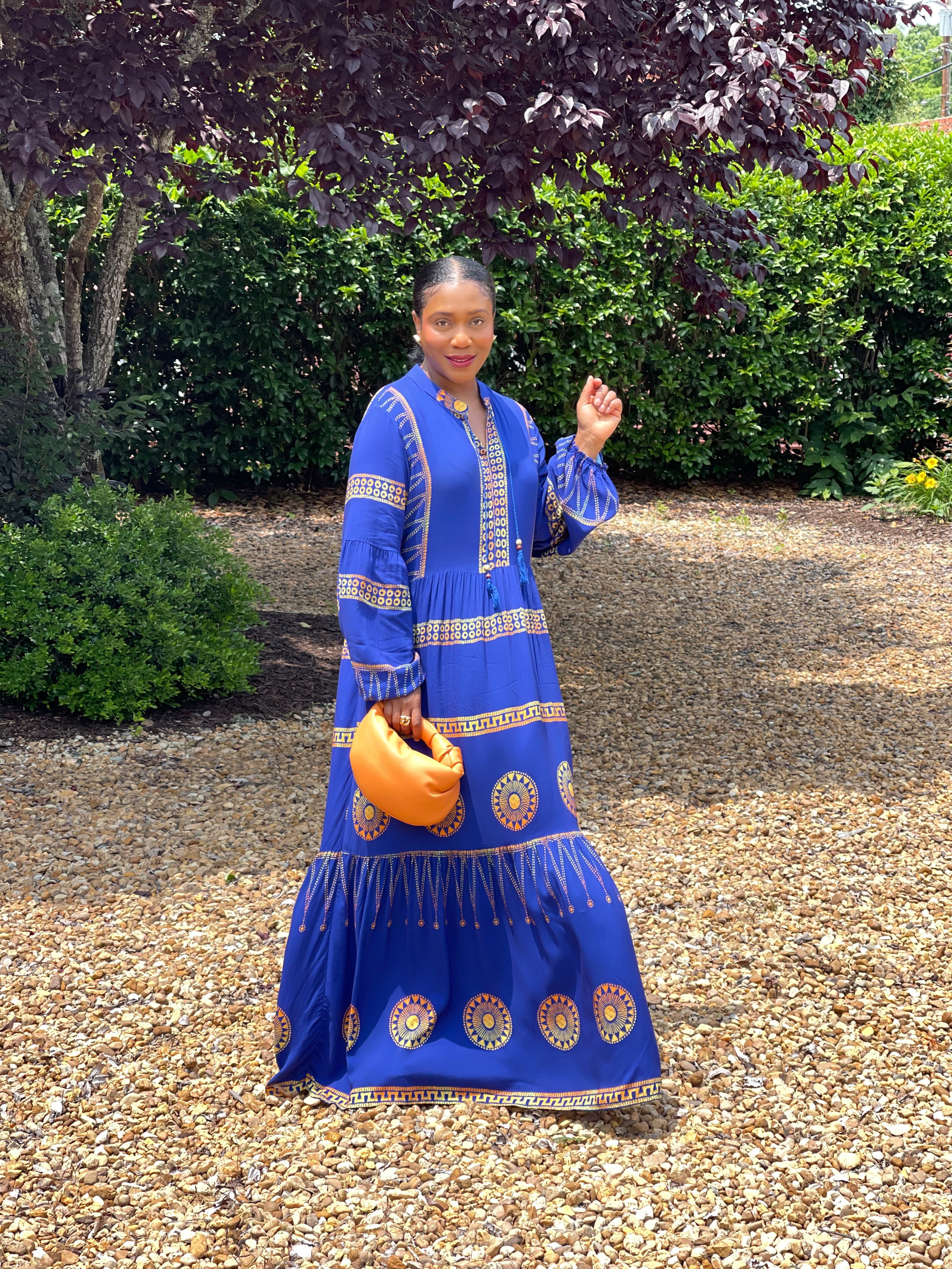 GOLDxTEAL stylish blue printed maxi dress.