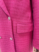 GOLDxTEAL chic 2pc pink long overcoat set with matching vest.