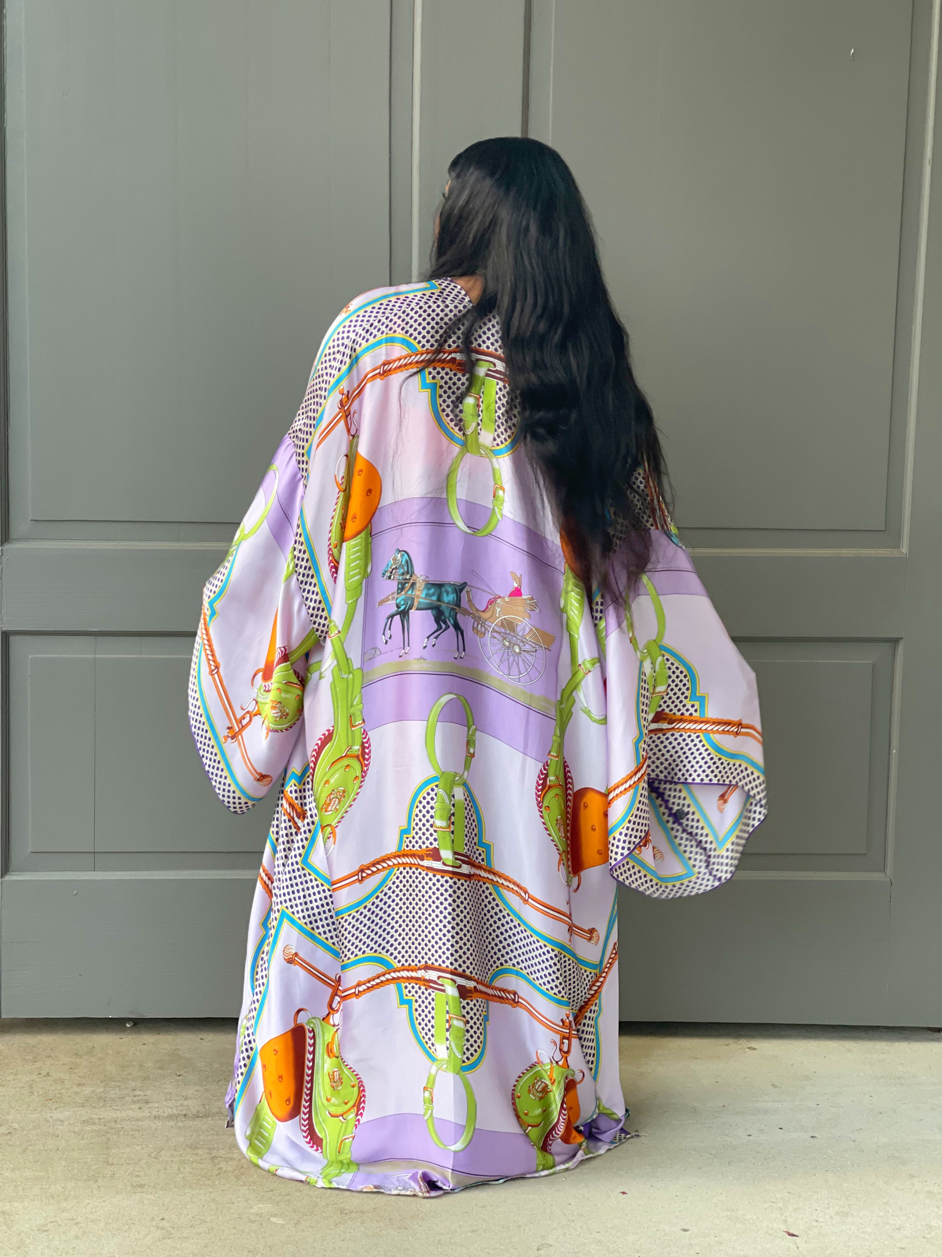 GOLDxTEAL colorful lavender printed kimono kaftan.