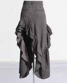 GOLDxTEAL gray denim ruffled asymmetrical skirt.