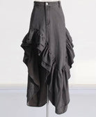 GOLDxTEAL gray denim ruffled asymmetrical skirt.