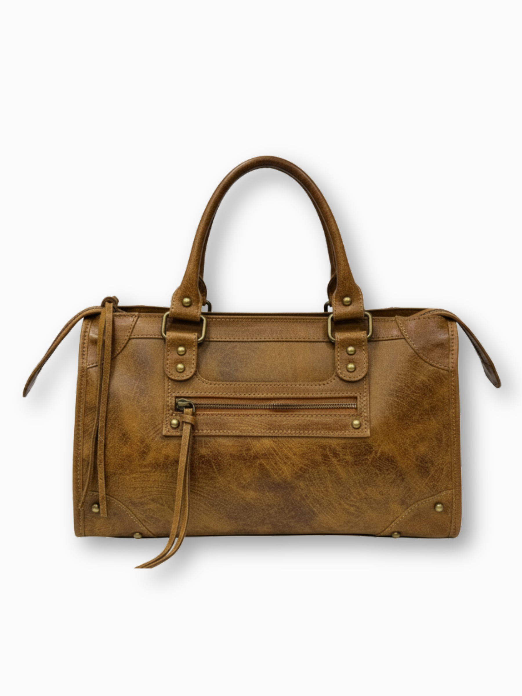 Verona Heritage Satchel in cognac vintage brushed Italian leather by GOLD x TEAL.