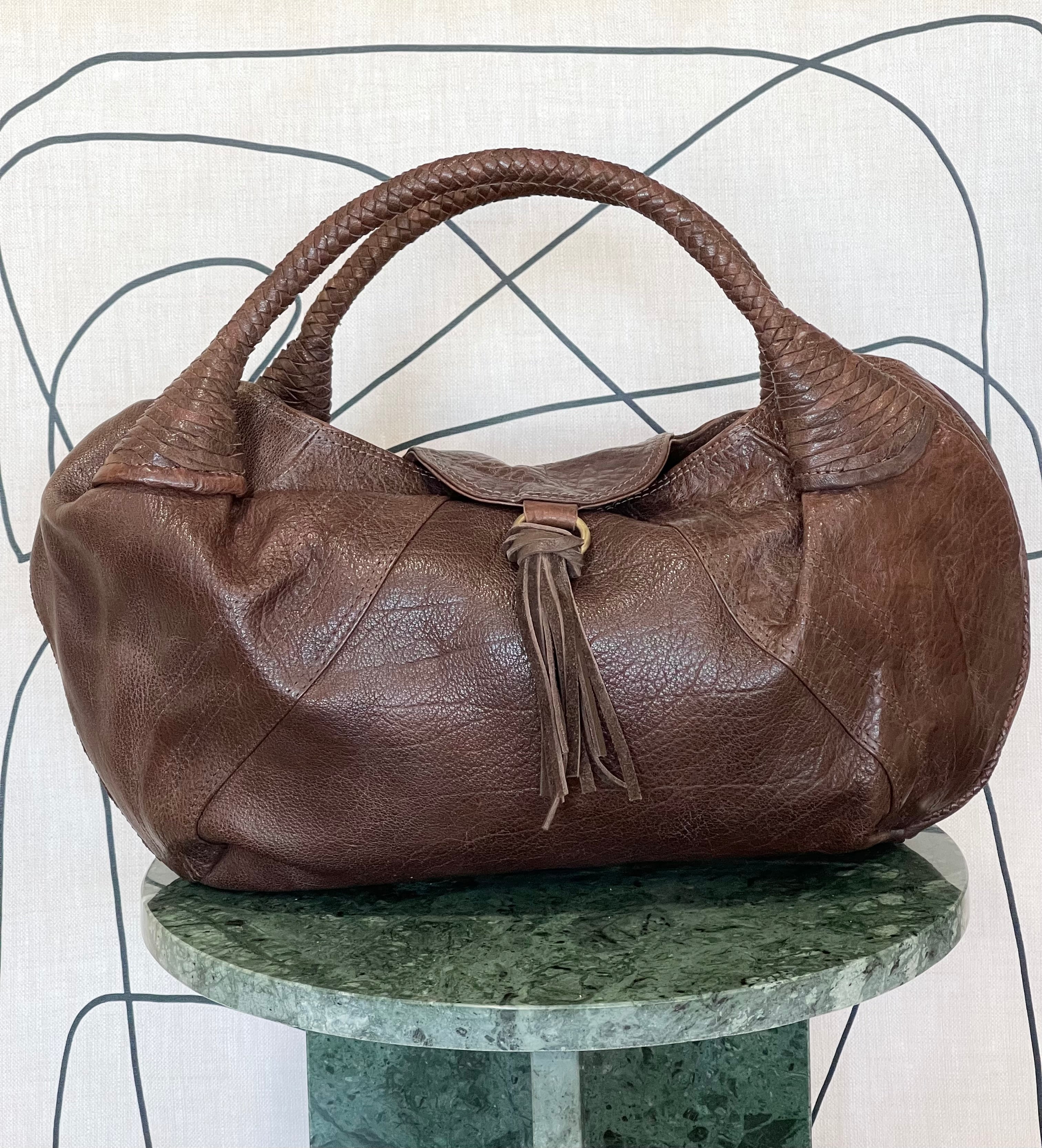 GOLDxTEAL gorgeous leather cognac hobo bag.