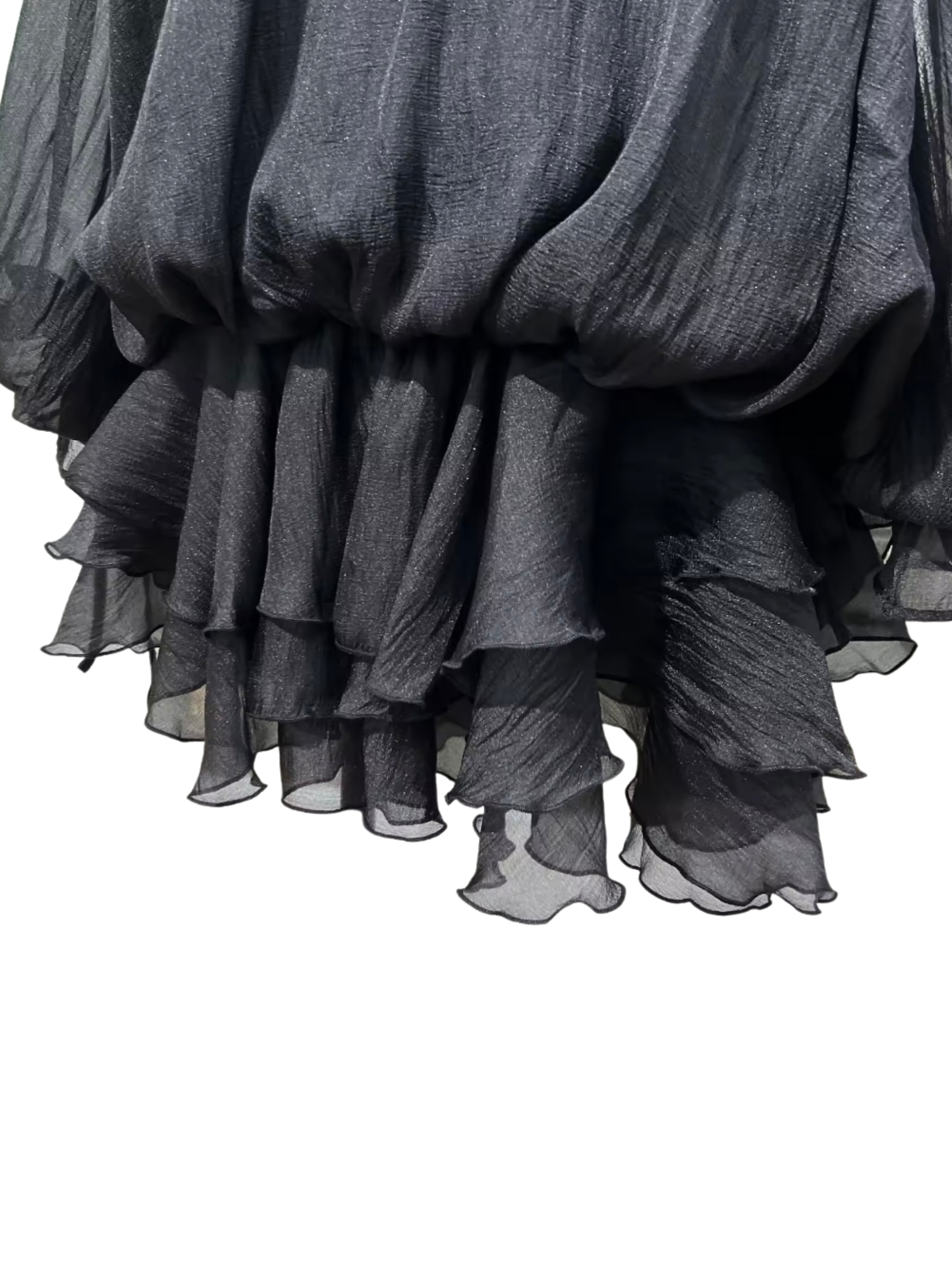 GOLD X TEAL ROSA RUFFLE  MINI DRESS HEM DETAIL.