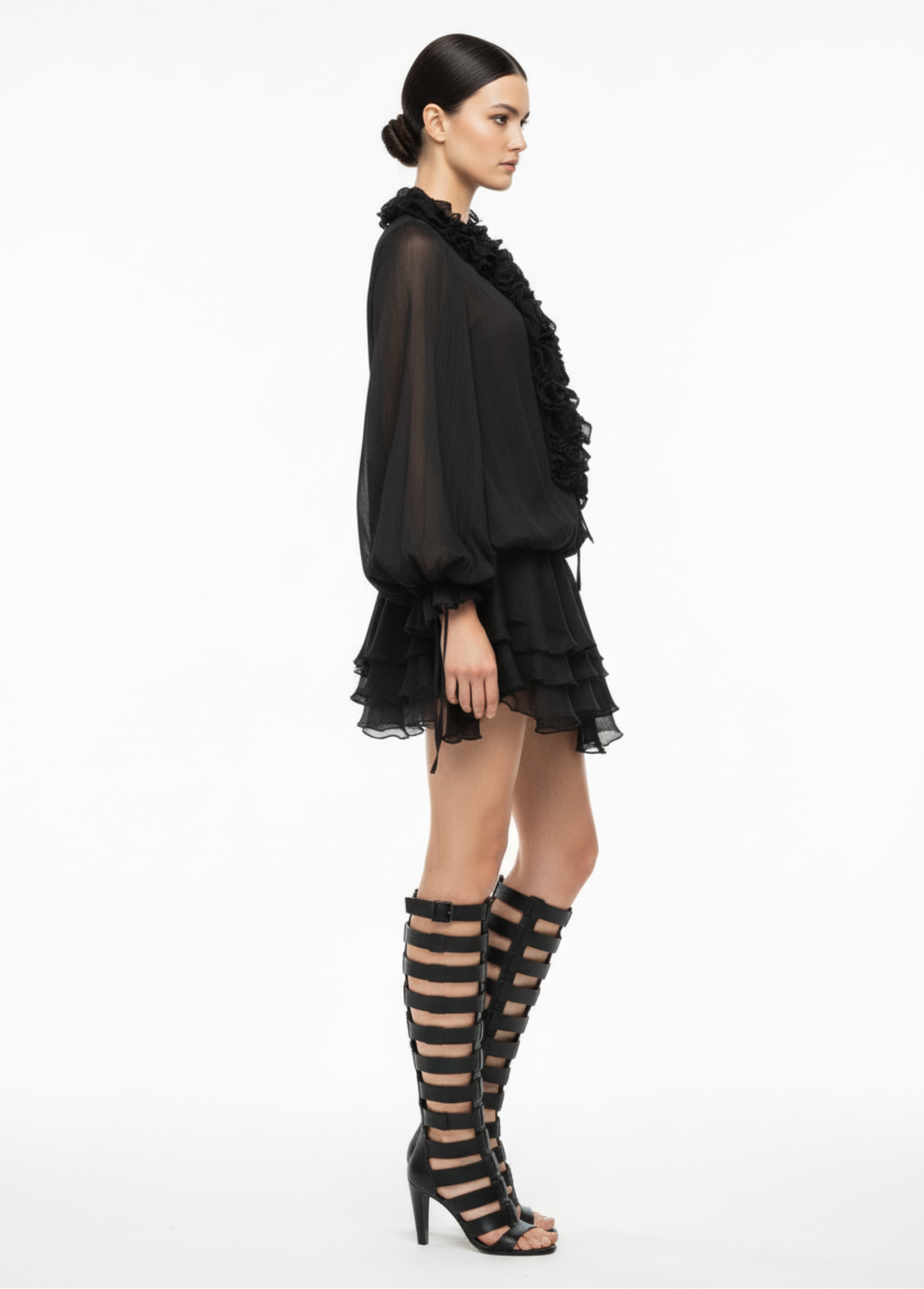 GOLDxTEAL ROSA RUFFEL MINI DRESS SIDE.