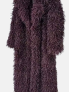 GOLDxTEAL close-up detail of the Bordeaux Opulence Coat faux Mongolian fur texture in deep Bordeaux color.