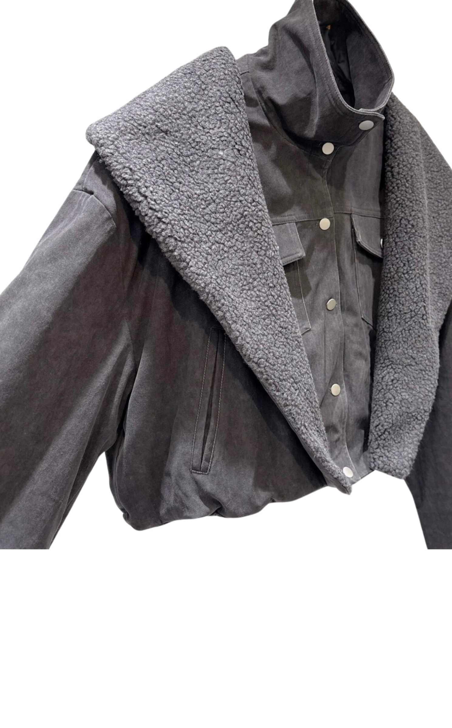 GOLD x TEAL slate collar denim jacket flat lay product view.