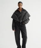 GOLD x TEAL slate collar denim jacket with wool shawl lapel front view