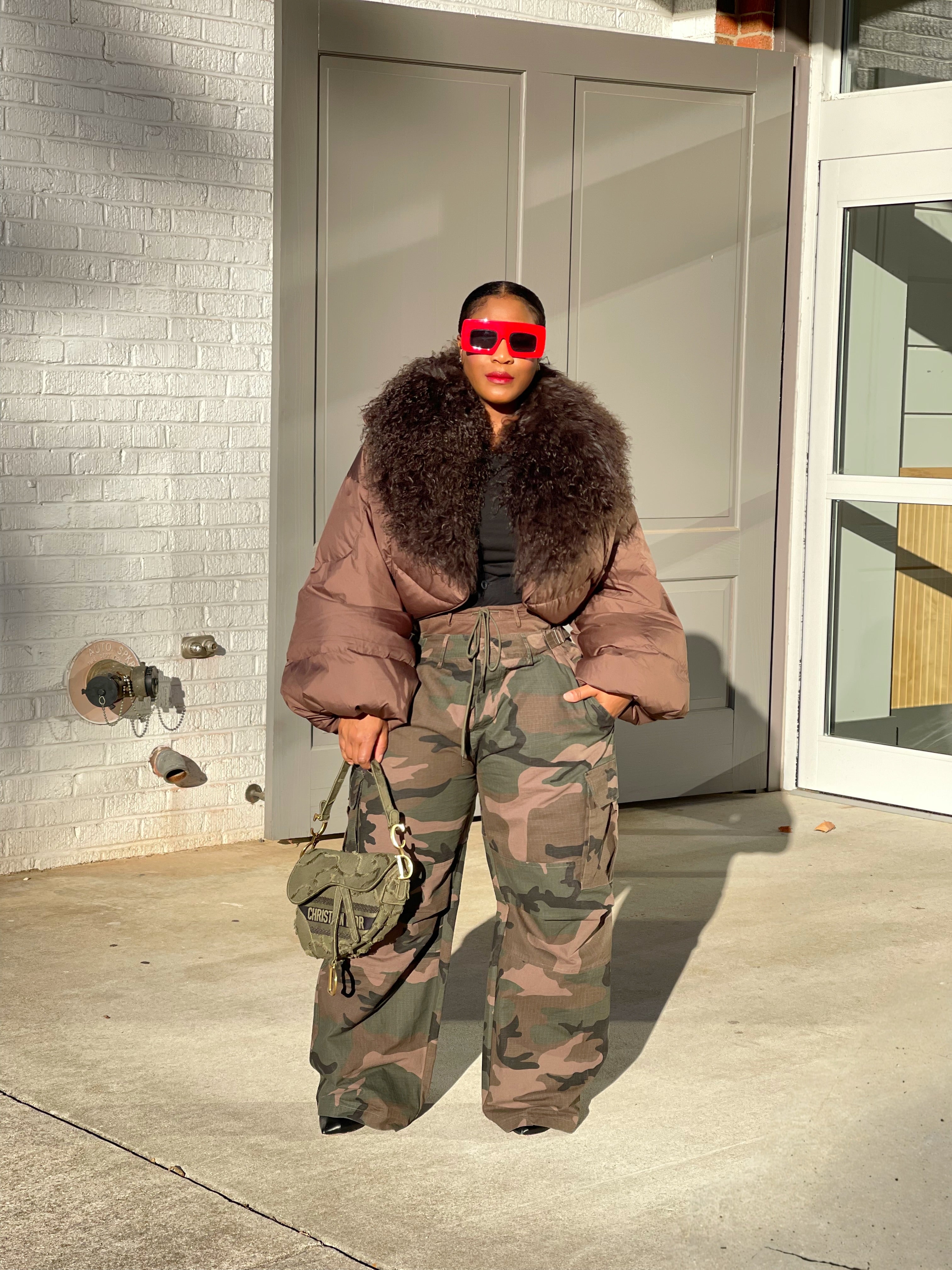 GOLD x TEAL CITY LUXE TRUFFLE JACKET ON MODEL..