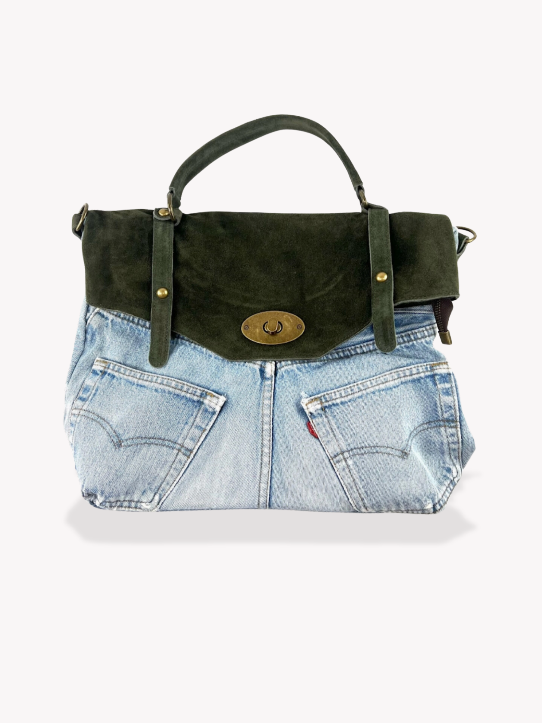 GOLDxTEAL gorgeous handcrafted denim and suede handbag.