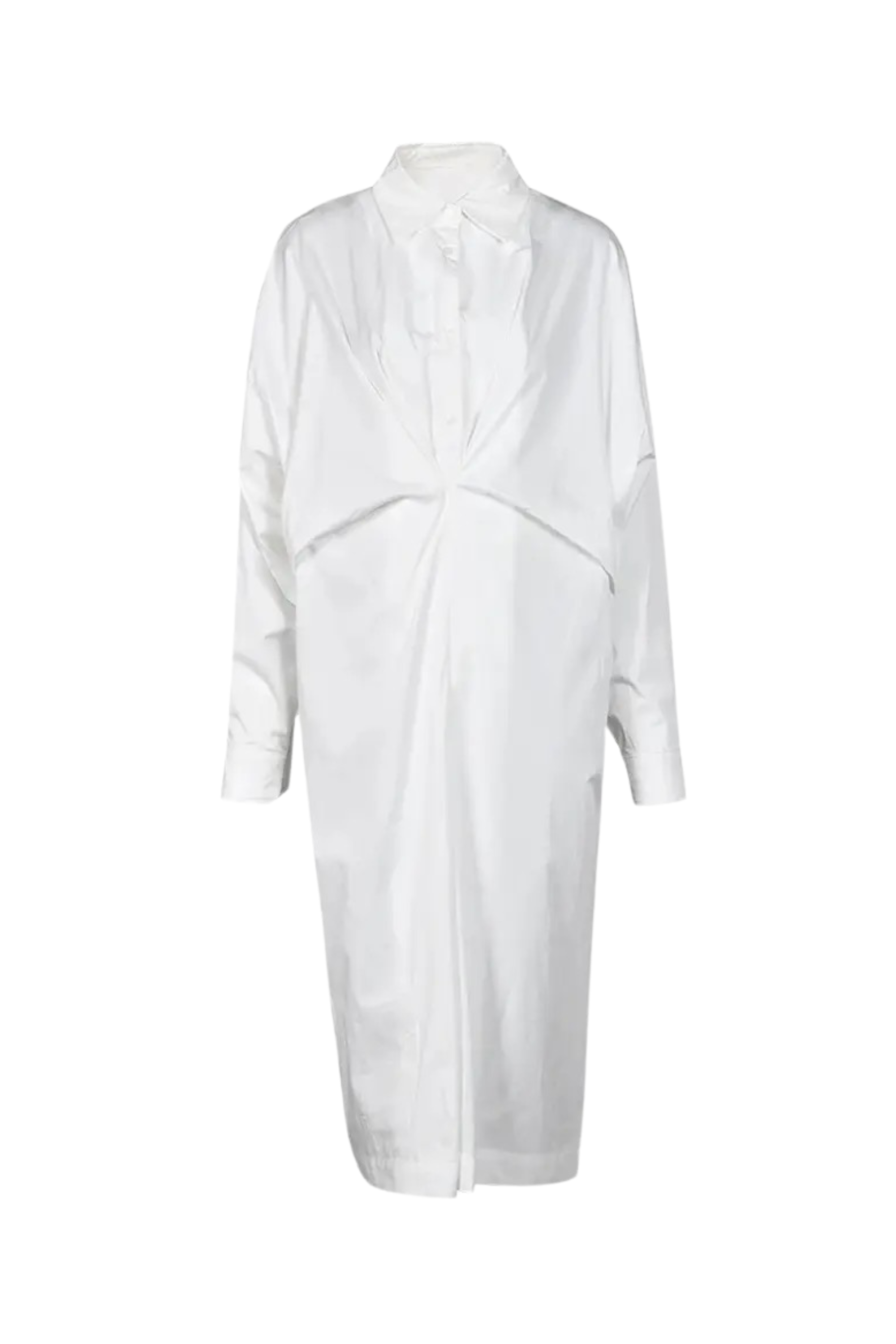 GOLDxTEAL  Relaxed fit white shirt dress.