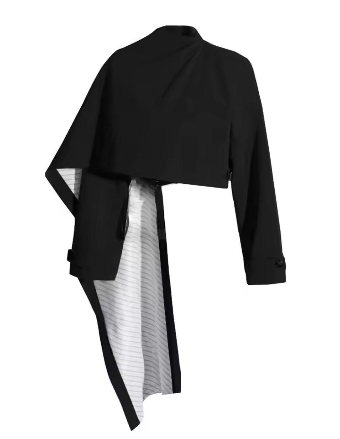 GOLDxTEAL Chic black cropped drape cape jacket.