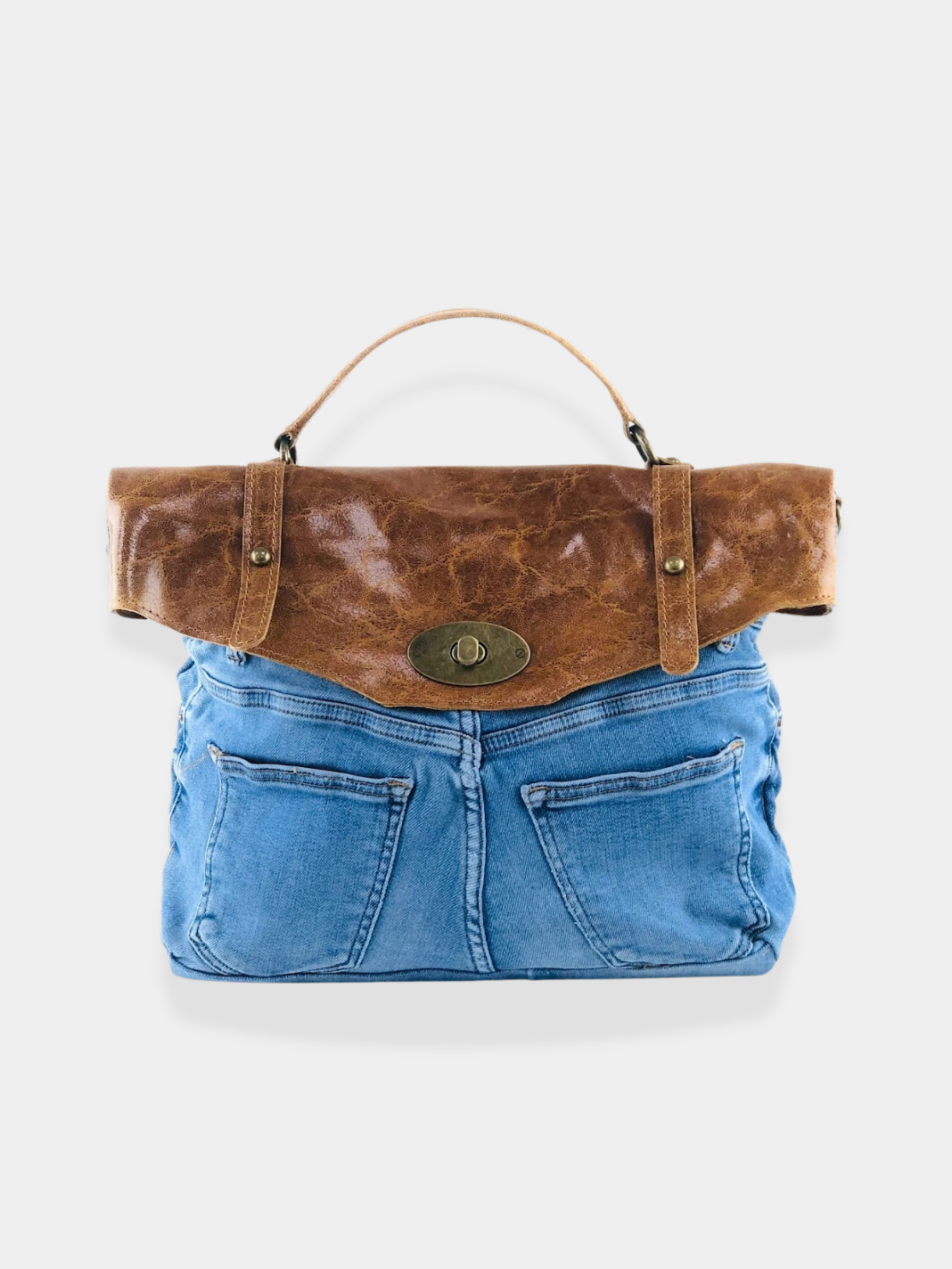 GOLDxTEAL gorgeous handmade denim and lambskin leather handbag.