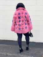 GOLDxTEAL colorful pink faux fur jacket.