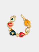 GOLDxTEAL colorful vintage style heart link bracelet.