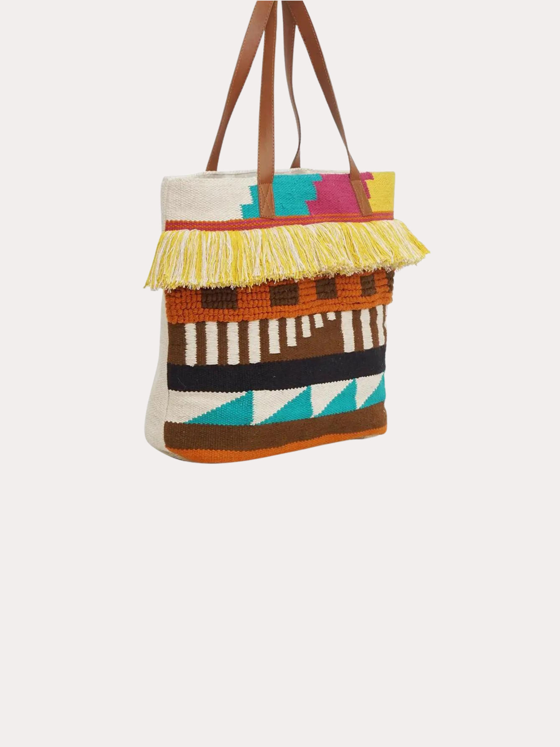 GOLDxTEAL colorful fringe tote bag.