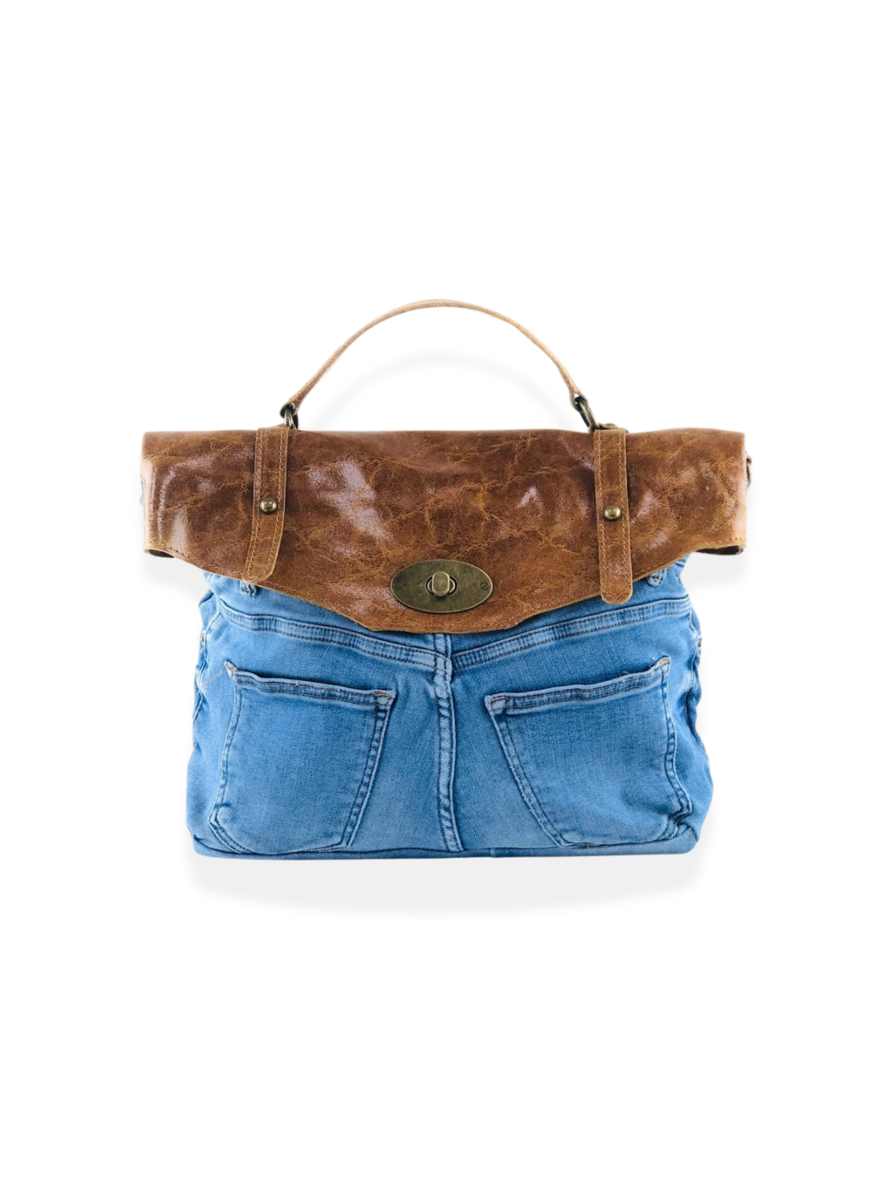 GOLDxTEAL gorgeous handmade denim and lambskin leather handbag.