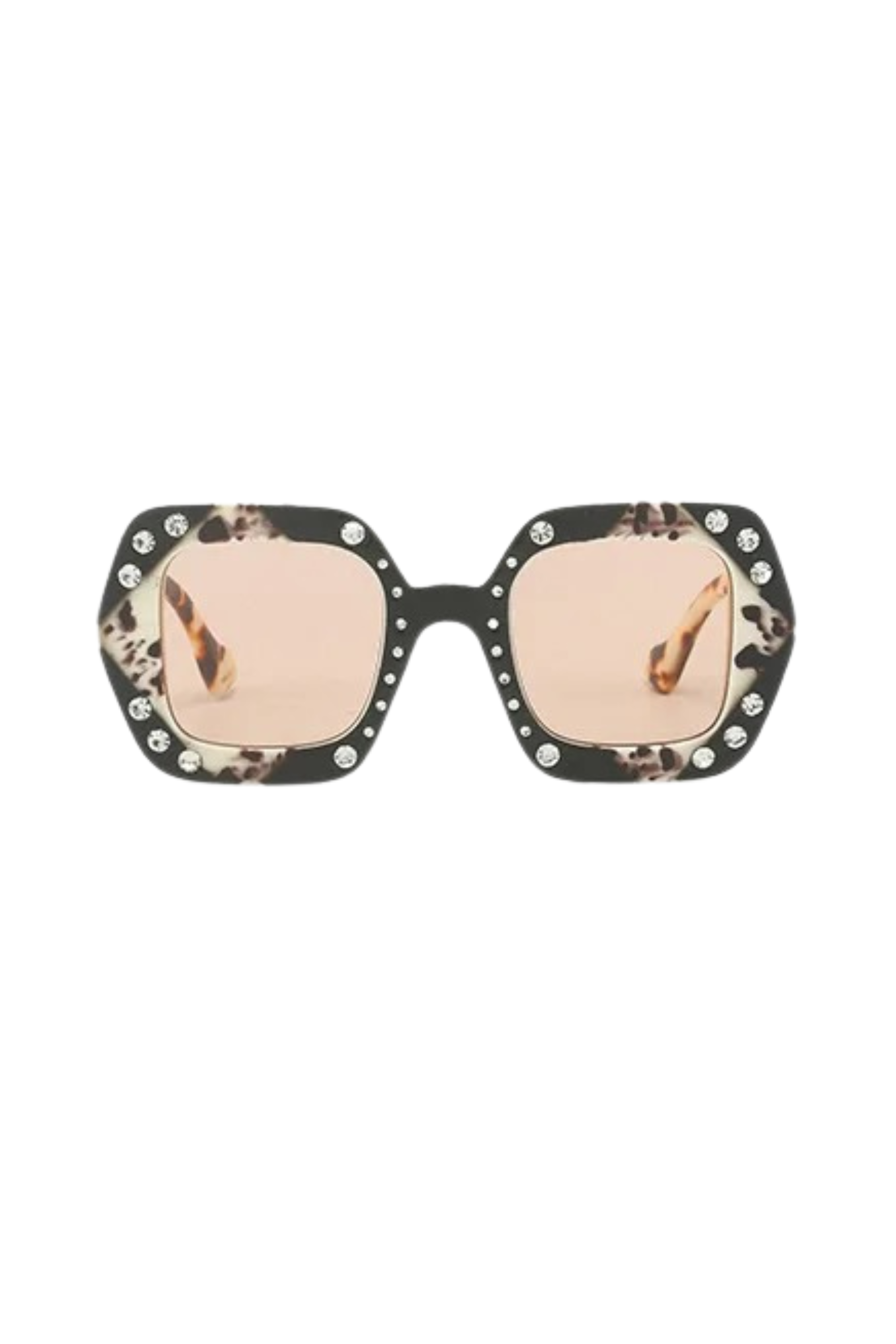 GOLDxTEAL oversized square frame sunglasses with stone embellishments.