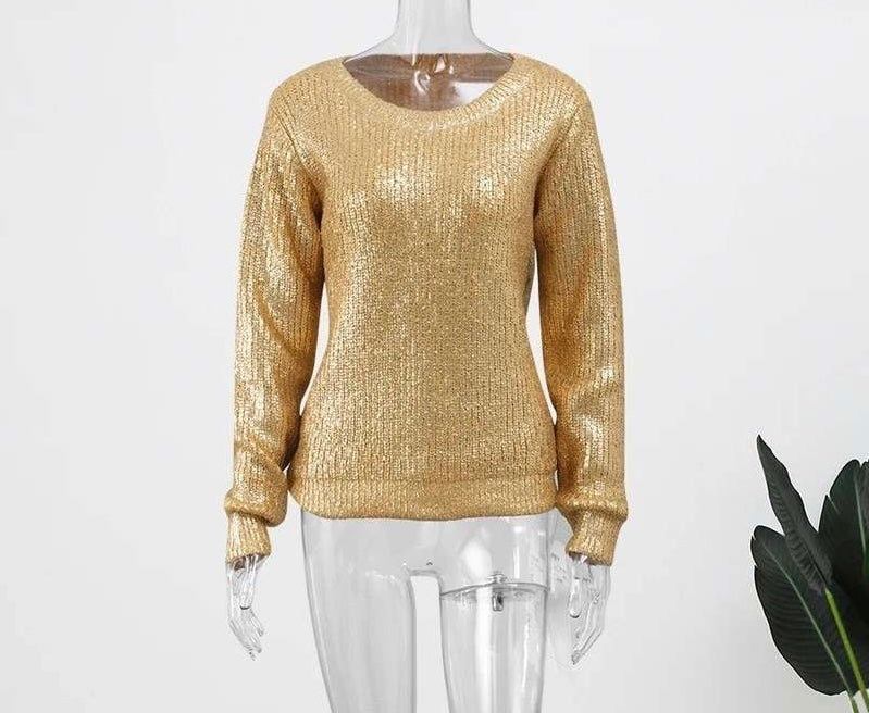 GOLDxTEAL painted metallic gold sweater.