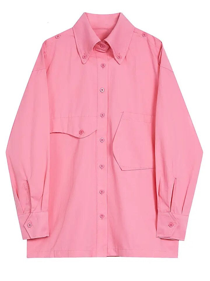 GOLDxTEAL modern pink button down shirt.