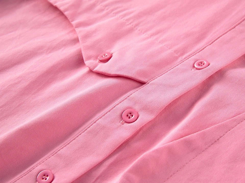 GOLDxTEAL modern pink button down shirt.