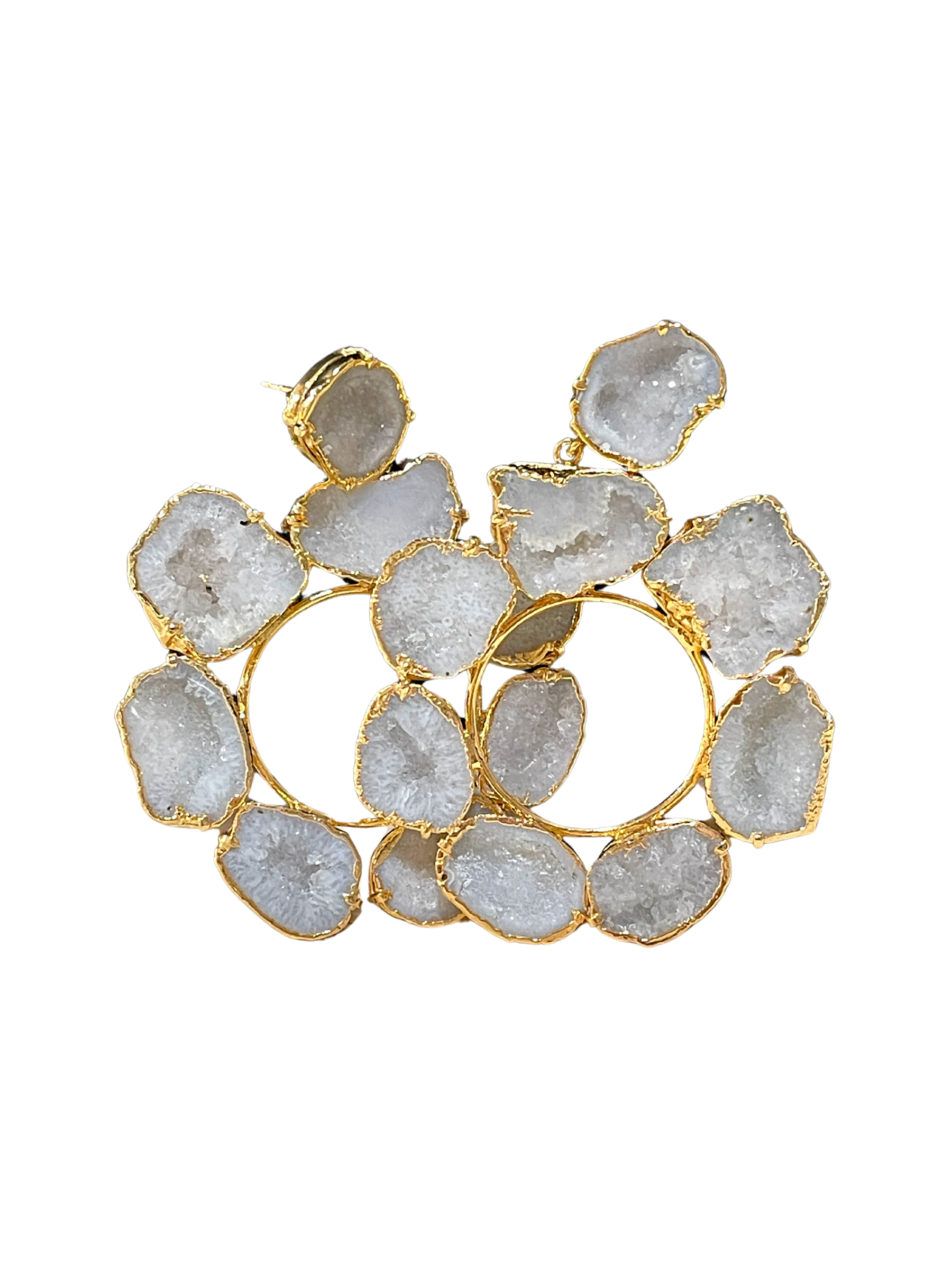 GOLDxTEAL gorgeous natural 24K gold plated geode stone hoops.