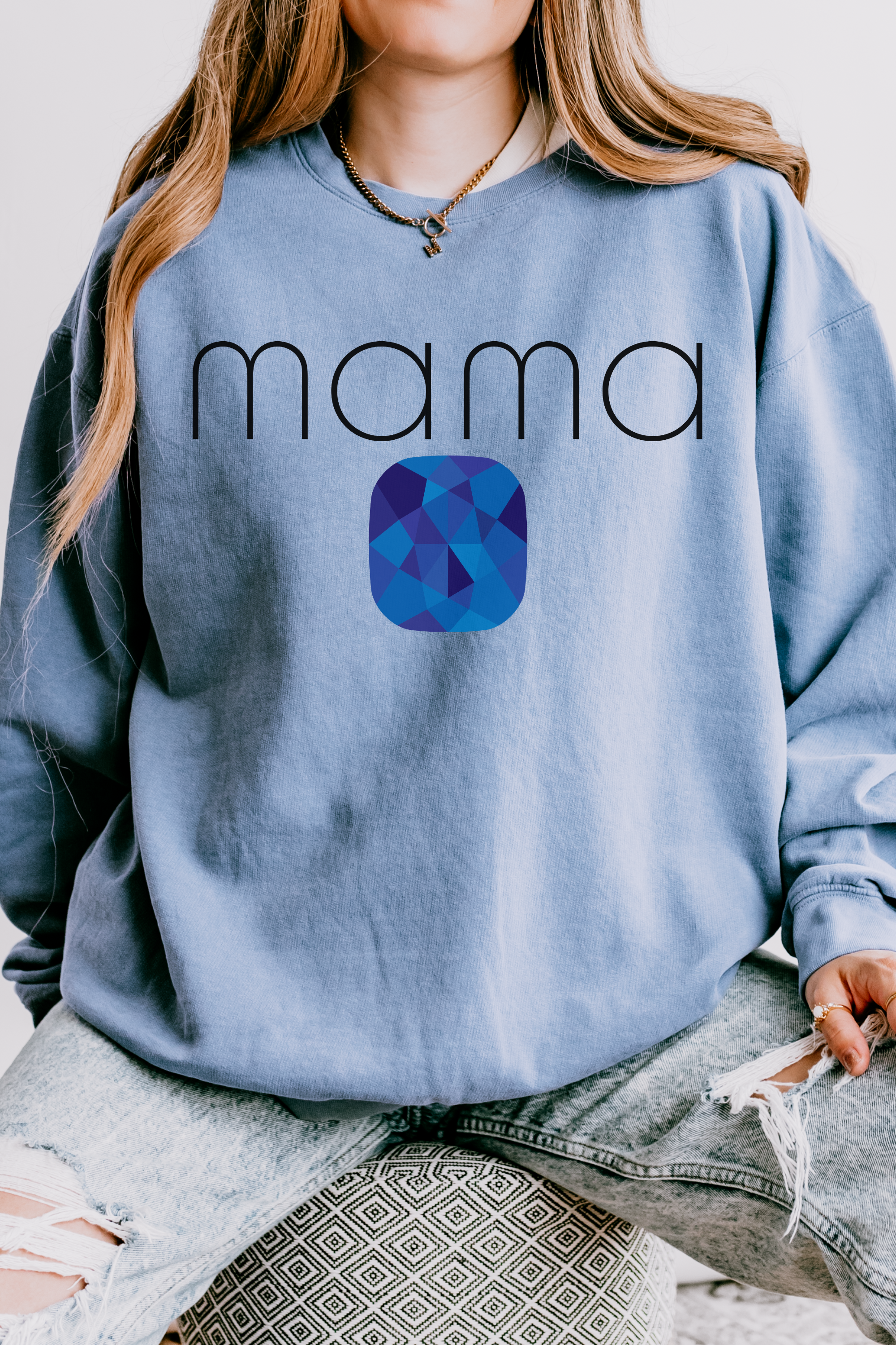 GOLDxTEAL custom mama sweatshirt sapphire birthstone graphic.