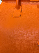 GOLDxTEAL gorgeous orange leather gold metal lock handbag.