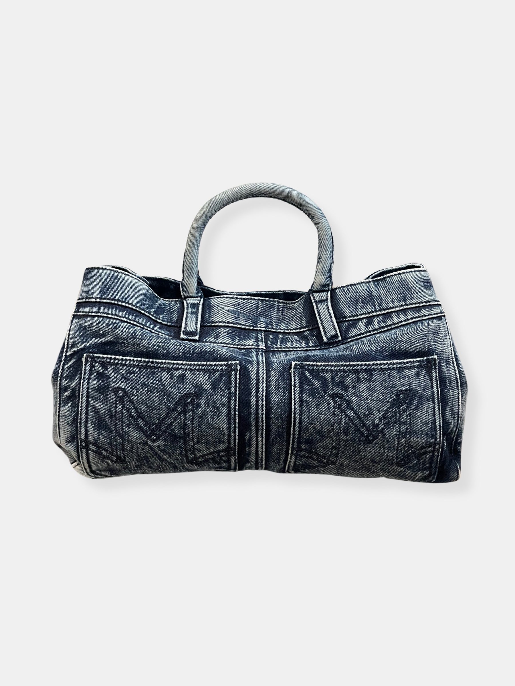 GOLDxTEAL designer washed denim tote.