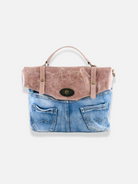 GOLDxTEAL denim and leather handbag.