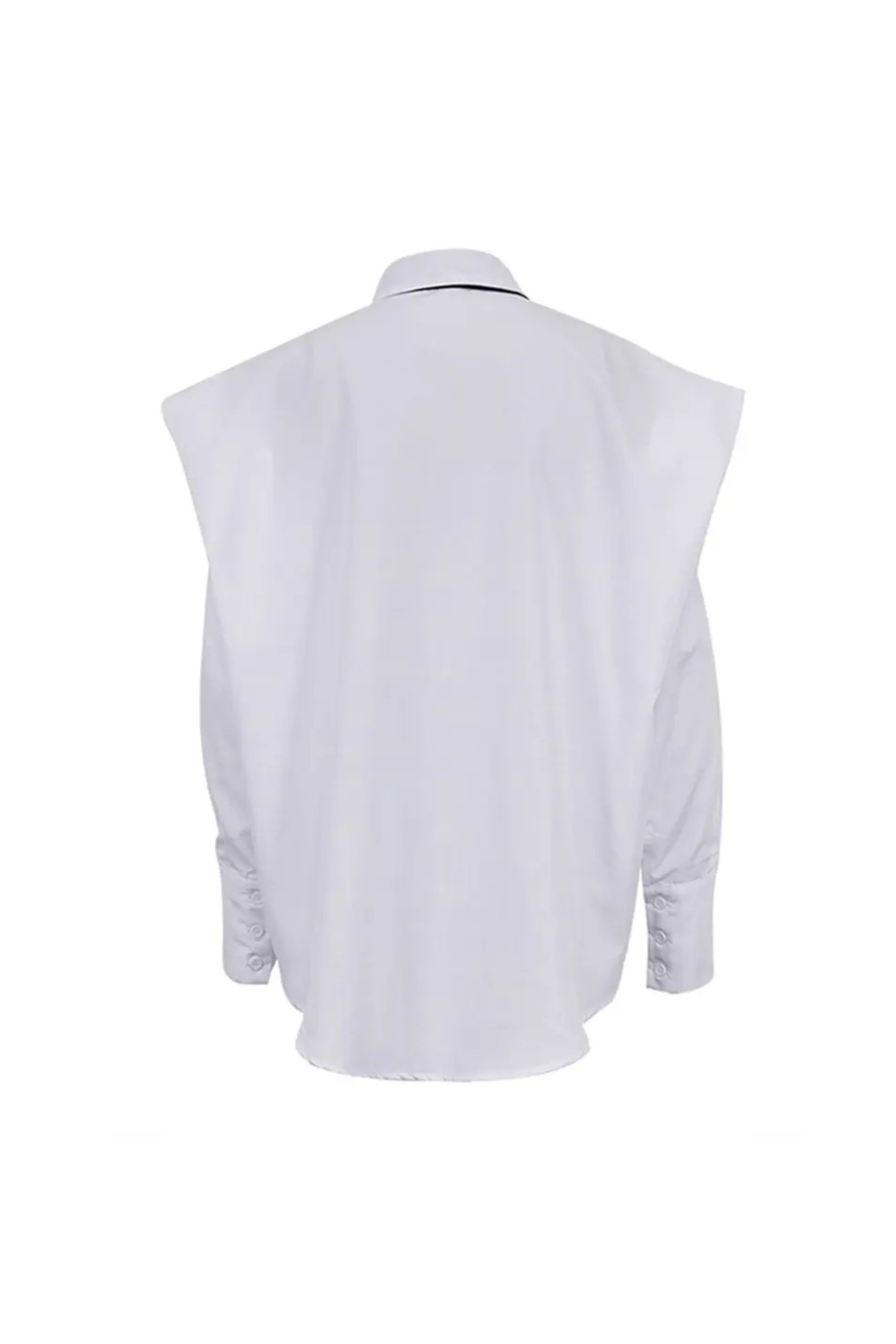 GOLDxTEAL white oversized shirt with black tie.