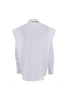 GOLDxTEAL white oversized shirt with black tie.