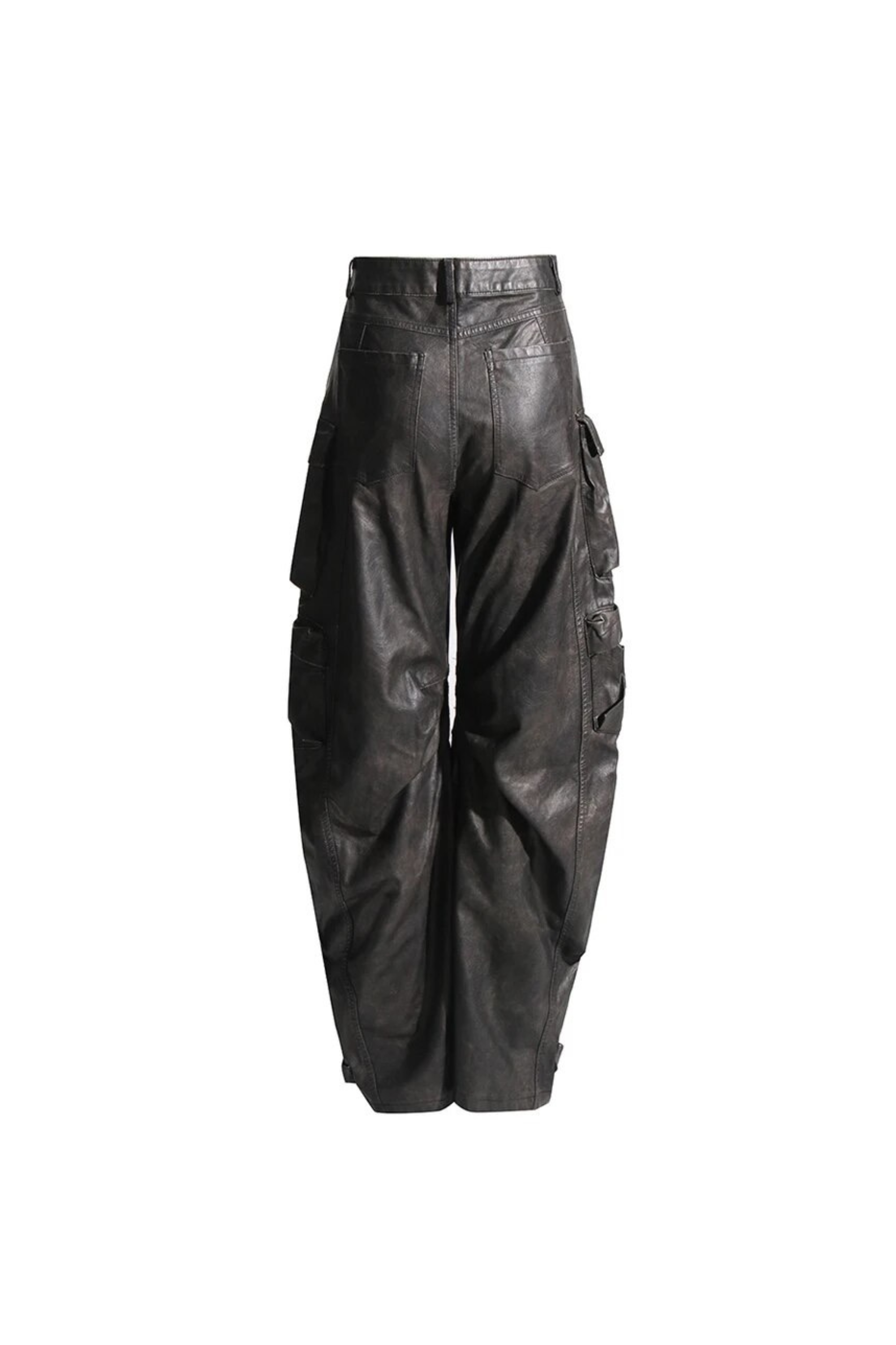 GOLDxTEAL vintage vegan leather cargo pants.