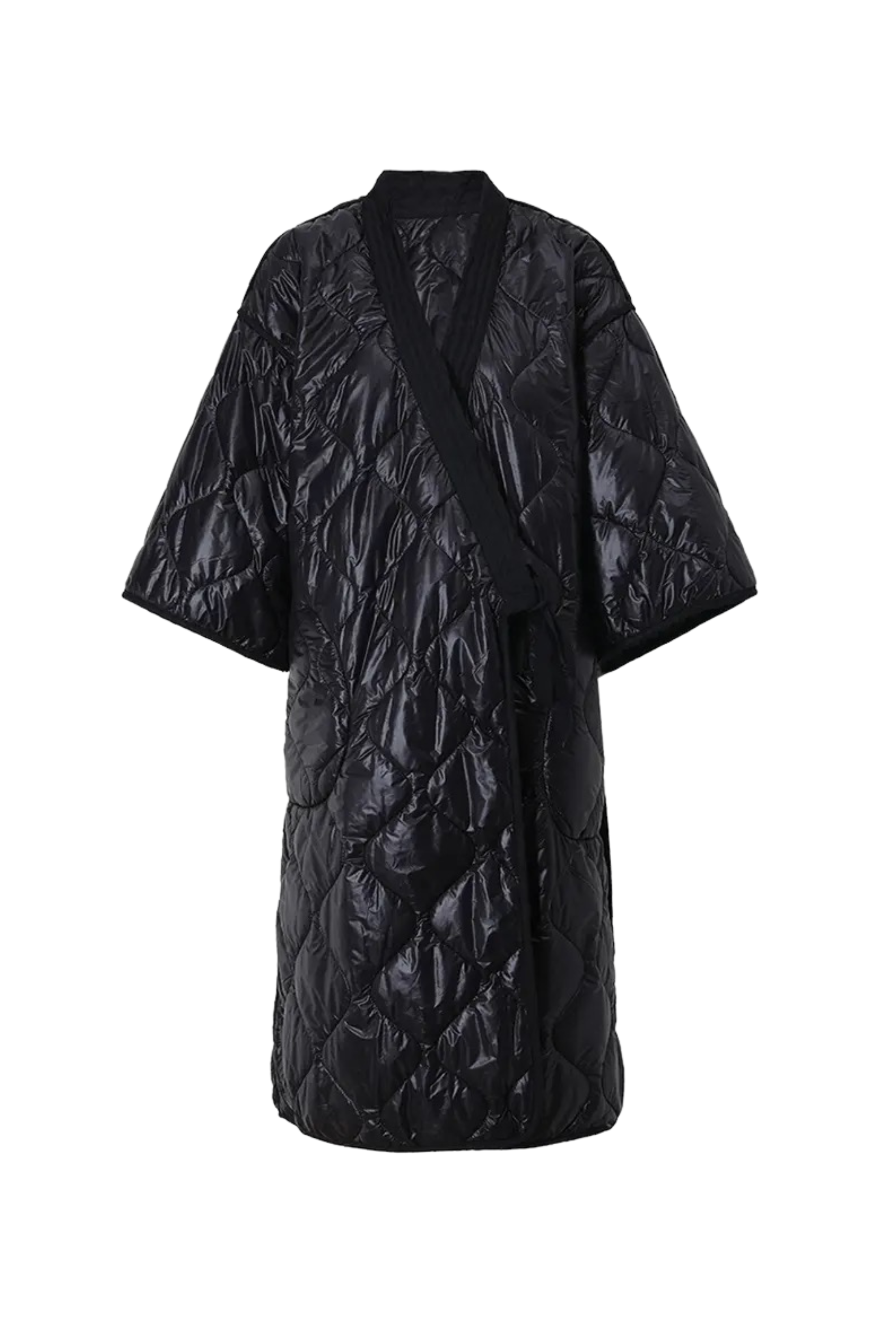 GOLDxTEAL black quilted kimono coat.