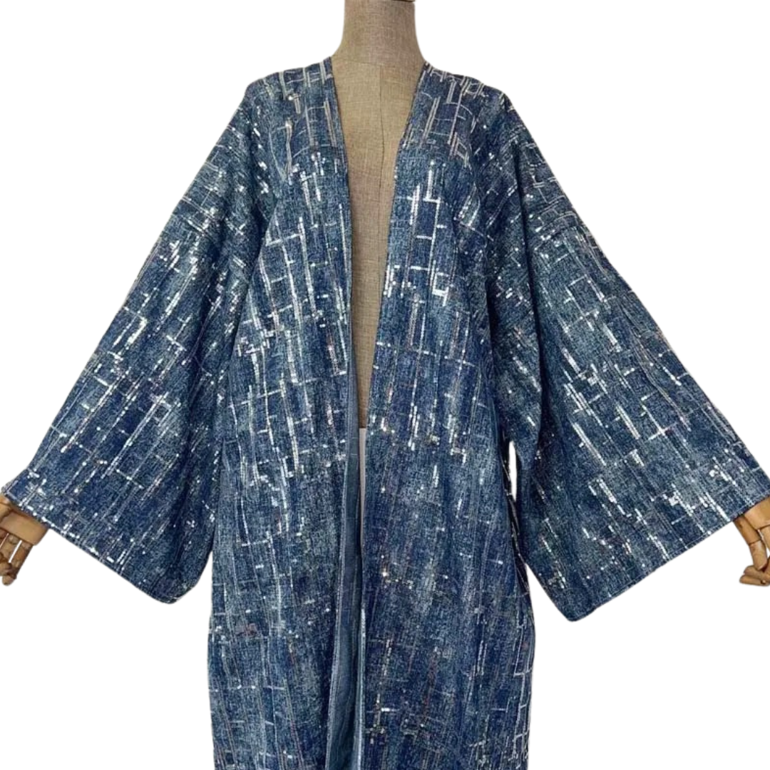 GOLDxTEAL blue sequin kimono.