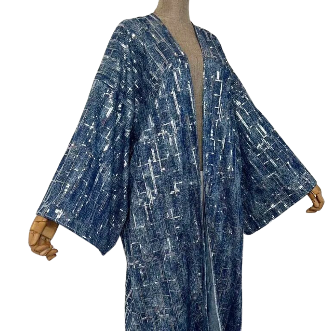 GOLDxTEAL blue sequin kimono.