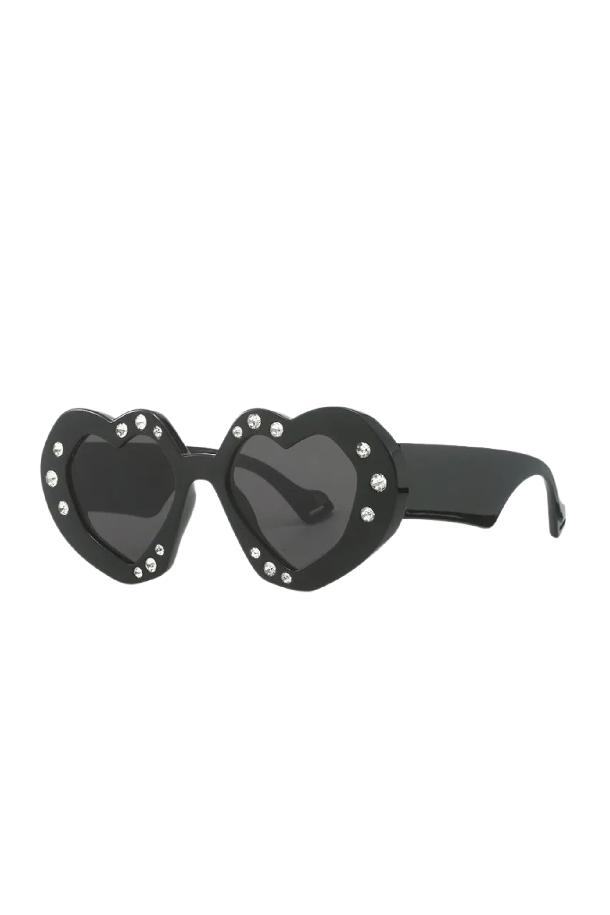 GOLDxTEAL oversized black heart shaped sunglasses.